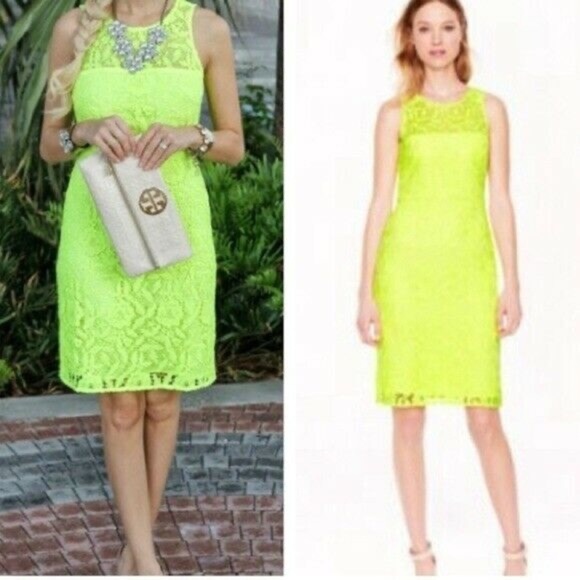 J. Crew Sleeveless Neon Chartreuse Lace Overlay Back Zip Dress Size 8 Medium NWT - Picture 16 of 16